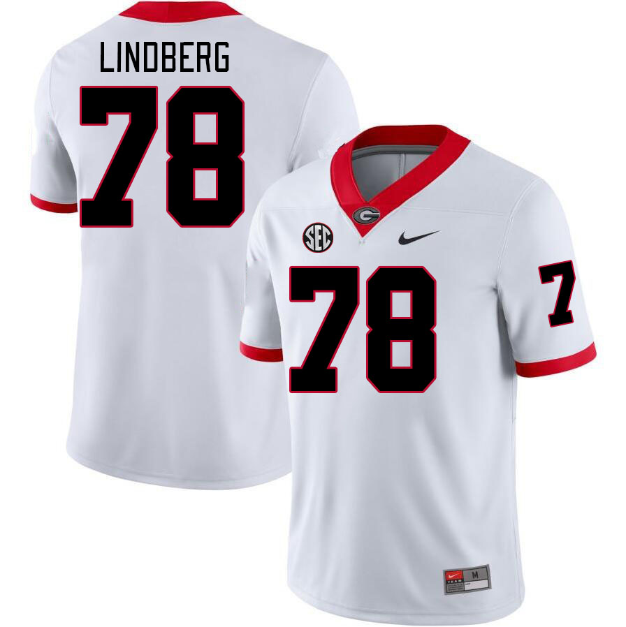 Men #78 Chad Lindberg Georgia Bulldogs College Football Jerseys Stitched-White - Click Image to Close